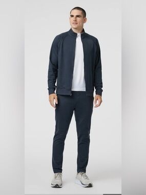 Vuori men’s Coronado novelty full zip sweatshirt waffle collar blue small